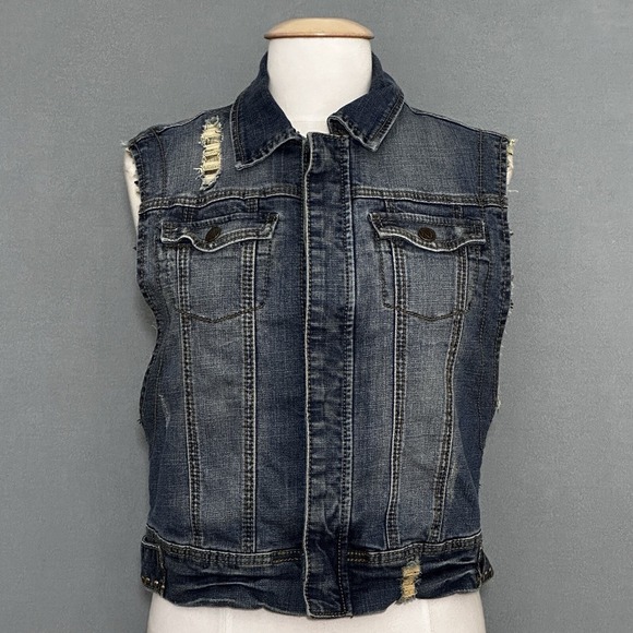 Vintage Gold Mine Women Jacket L Denim Vest Eagle Embroidered Stud Western Biker - Picture 4 of 16
